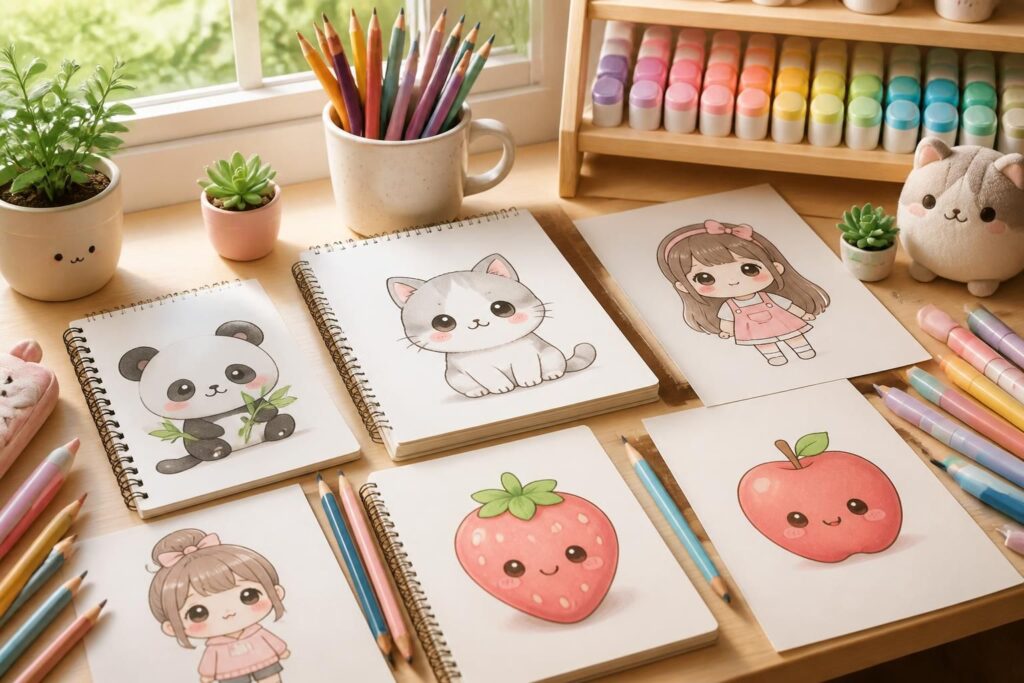 apprenez à dessiner facilement des animaux, fruits et personnages kawaii grâce à nos tutoriels simples et adaptés aux débutants.