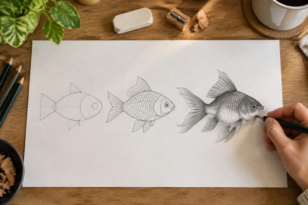apprenez à dessiner un poisson facilement et avec réalisme grâce à des tutoriels étape par étape, adaptés aux débutants comme aux artistes confirmés.